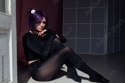 Obraz na płótnie Girl anime with purple hair Japan Cosplay