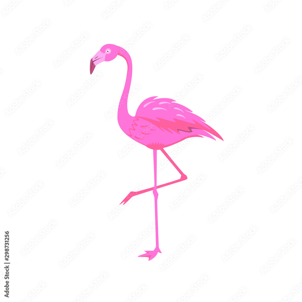 Fototapeta premium Pink flamingo bird isolated on a white background. Vector illustration in flat style.