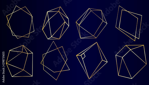 Vector set of luxury golden crystal shapes. Isolated illustration element. Isolated illustration element.