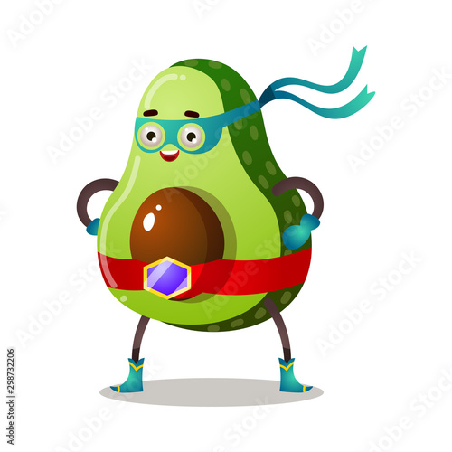 Green avocado in traditional mask of superhero vector illustration