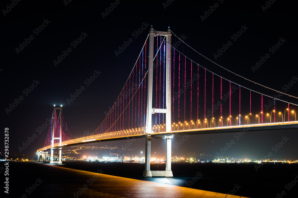 Osmangazi Bridge (Izmit Bay Bridge). IZMIT, KOCAELI, TURKEY. Longest bridge in Turkey and the fourth-longest suspension bridge in the world by the length of its central span..