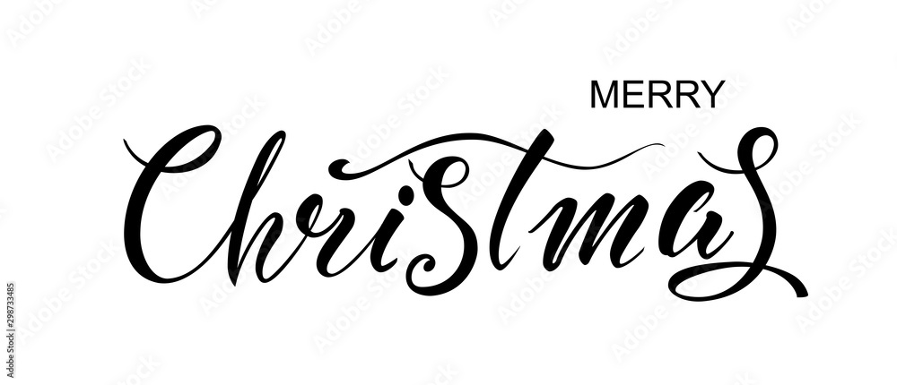 Naklejka premium Merry Christmas. Vector text Calligraphic Lettering design card template. Creative typography for Holiday Greeting Gift Poster. Calligraphy Font style Banner.