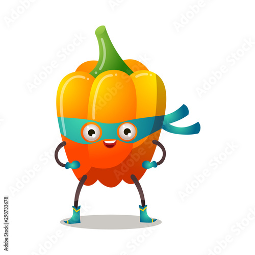 Orange pepper in traditional mask of superhero vector illustration