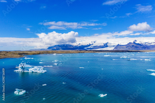 Iceland, Jokulsarlon lagoon. Picturesque blue landscape of Icelandic glacier lagoon.