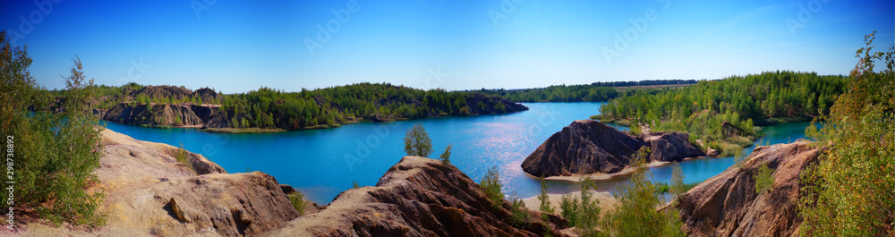 Panorama of dramatic sand-pit landscape background