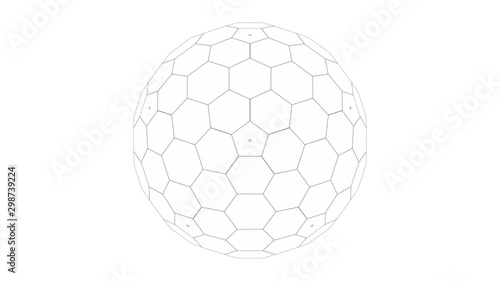 3d rendering of a honeycomb hexagon sphere isolated on white