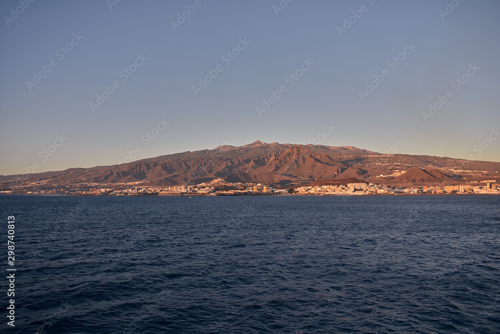 views from the ocean of the island of Tenerife from a passenger ship