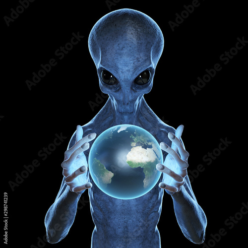 Obraz na plátne 3d rendered medically accurate illustration of a grey alien holding the earth