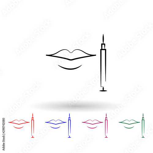 Syringe and lips multi color icon. Simple outline, thin line vector of antiaging icons for ui and ux, website or mobile application