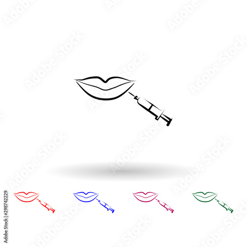 A syringe on the lips multi color icon. Simple outline, thin line vector of antiaging icons for ui and ux, website or mobile application