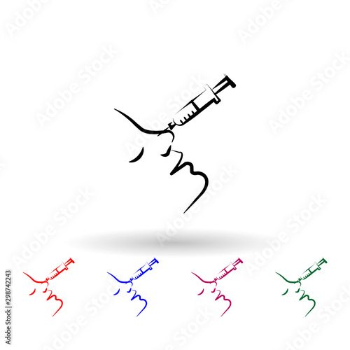 Syringe in the nose multi color icon. Simple outline, thin line vector of antiaging icons for ui and ux, website or mobile application