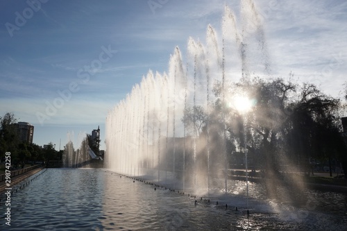Aviation Square and its beautiful water fountains in Santiago de Chile