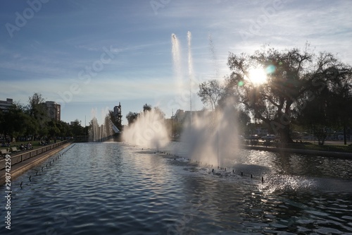 Aviation Square and its beautiful water fountains in Santiago de Chile
