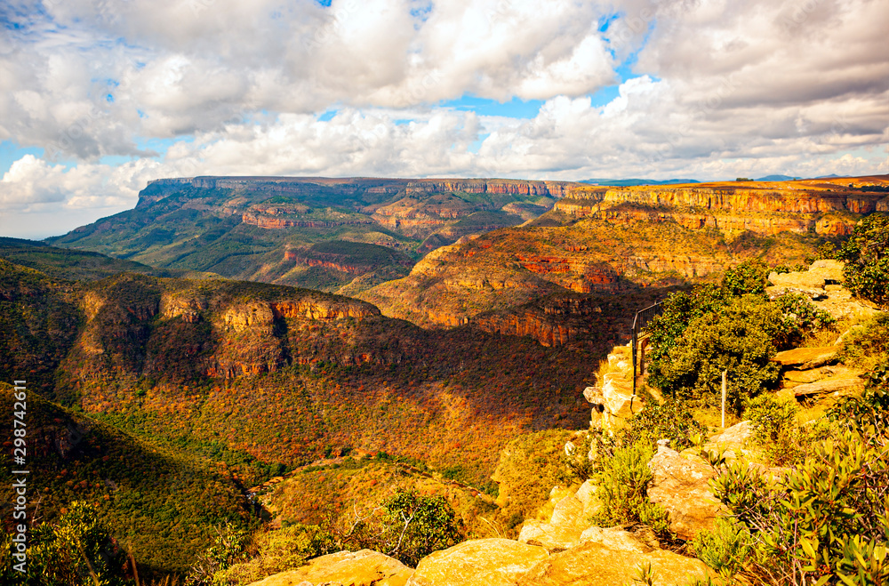 The Three Rondavels, grass-covered mountain tops, in the Blyde River Canyon, South Africa