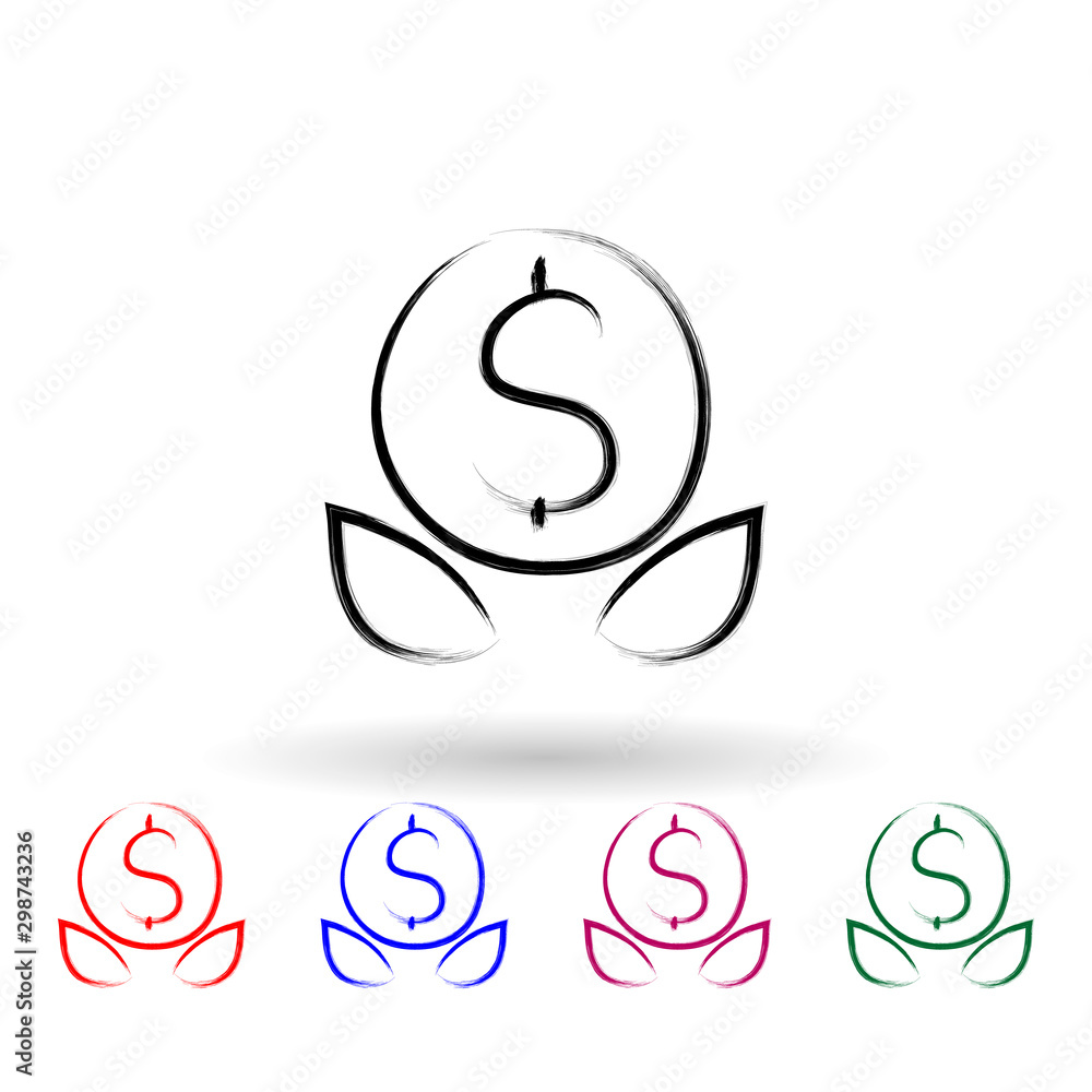 Money plant sketch style multi color icon. Simple thin line, outline vector of banking icons for ui and ux, website or mobile application