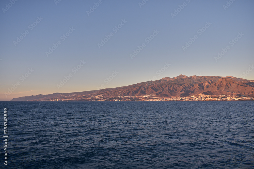 views from the ocean of the island of Tenerife from a passenger ship