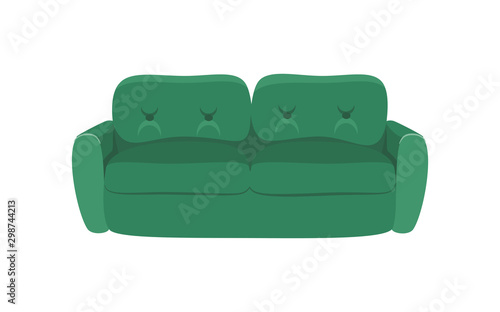 Comfortable double sofa on white background. Green two-seater couch © Artem Bruk