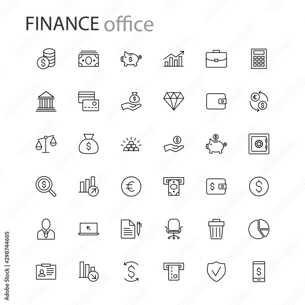 Finance line icons collection set business office money. Vector illustration eps 10. Finance line icons collection set business office money. Vector illustration eps 10.