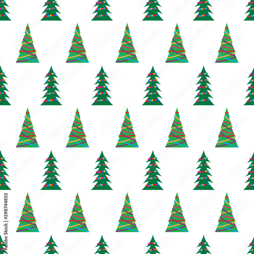 Obraz premium Seamless pattern with green Christmas tree