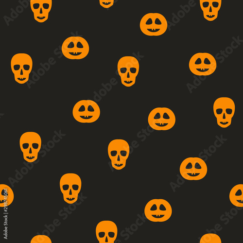 Halloween pattern with pumpkins and skulls. Seamless vector background