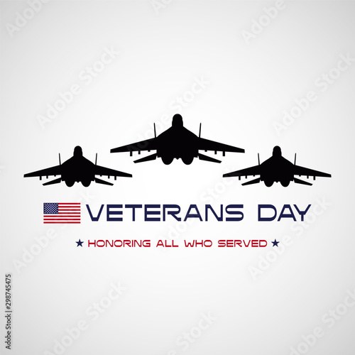 Veterans day poster with USA flag and fighter jets
