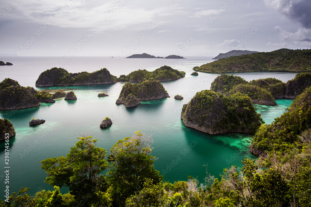View to Piaynemo islands from the viewpoint, Raja Ampat, Indonesia