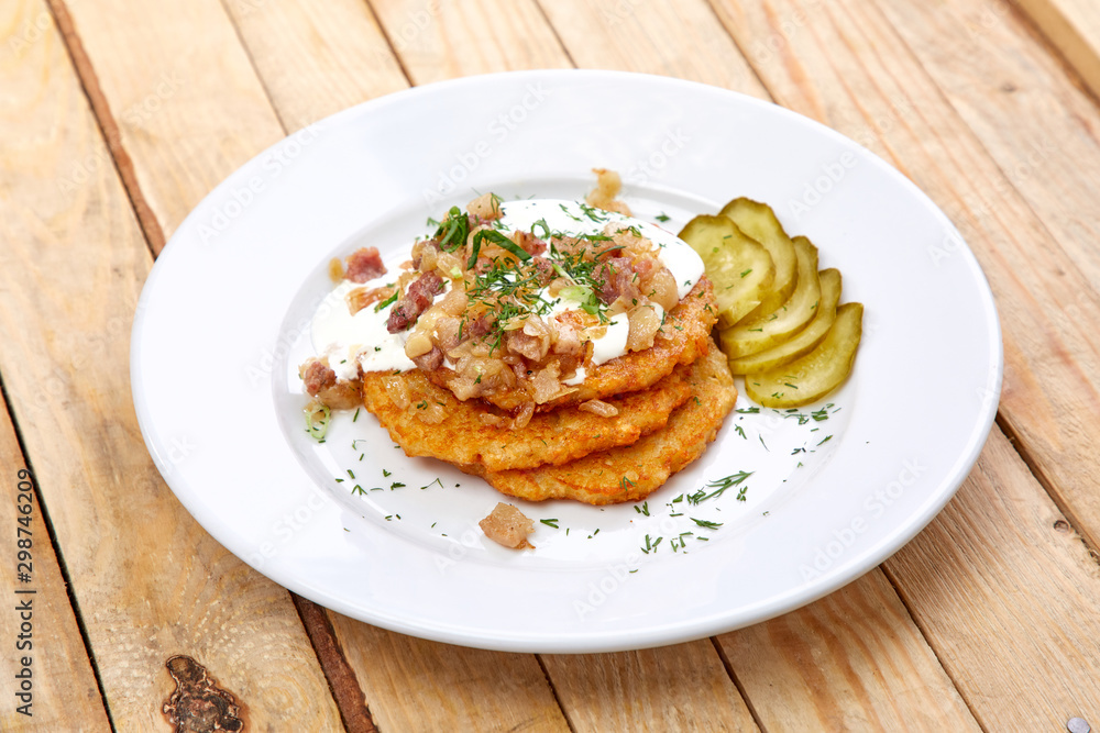 potato pancakes with bacon and sour cream potato pancakes with bacon and sour cream