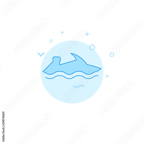 Water bike, jetski flat vector icon. Filled line style. Blue monochrome design. Editable stroke