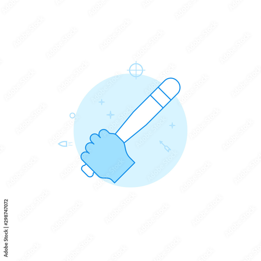 Baseball bat, baton in hand vector icon. Flat illustration. Filled line style. Blue monochrome design. Editable stroke. Adjust line weight. Baseball bat, baton in hand vector icon. Flat illustration. Filled line style. Blue monochrome design. Editable stroke. Adjust line weight.