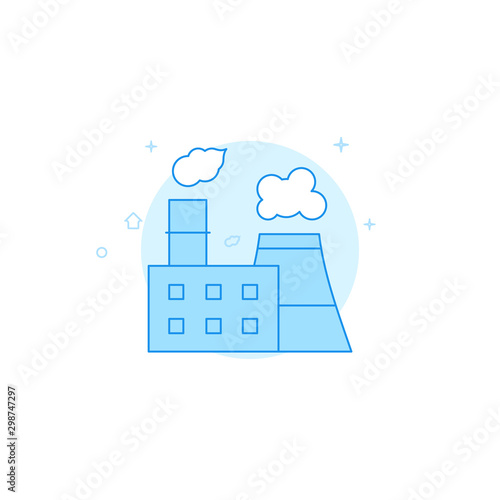 Combined heat and power plant vector icon. Flat illustration. Filled line style. Blue monochrome design. Editable stroke. Adjust line weight.