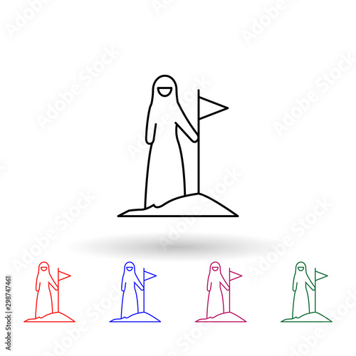 Target, muslim businesswoman multi color icon. Simple thin line, outline vector of muslim businesswoman icons for ui and ux, website or mobile application