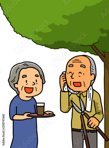 イラスト｜高齢者｜植木｜剪定｜おじいちゃん