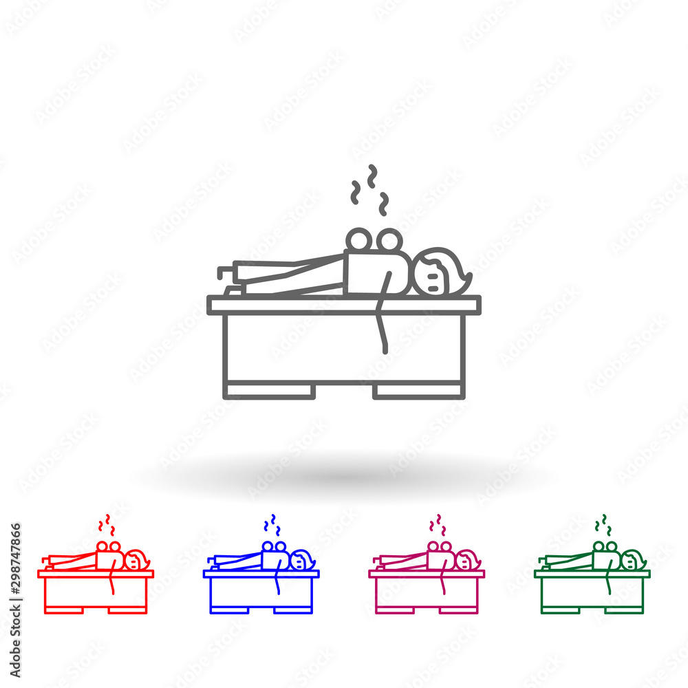 Cupping, physiotherapy, lying multi color icon. Simple thin line, outline vector of physiotherapy icons for ui and ux, website or mobile application Cupping, physiotherapy, lying multi color icon. Simple thin line, outline vector of physiotherapy icons for ui and ux, website or mobile application