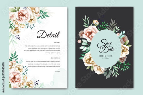 wedding invitation designs with watercolor floral and leaves