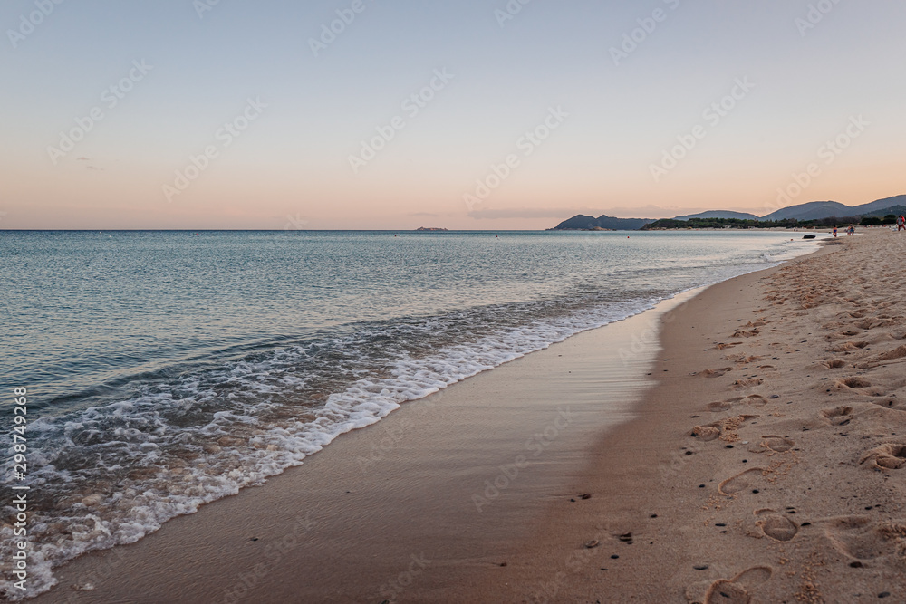 MURAVERA SARDINIA / OCTOBER 2019: The beautiful sand beach of Costa Rei, south of Sardinia