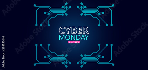Cyber monday sale with circuit board background. Vector illustration 