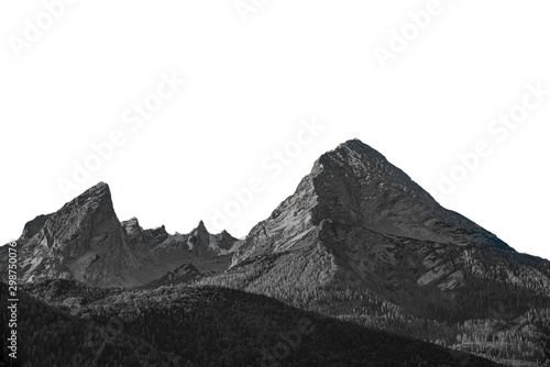 Isolated high mountain peak "Watzmann" in Germany Black and white