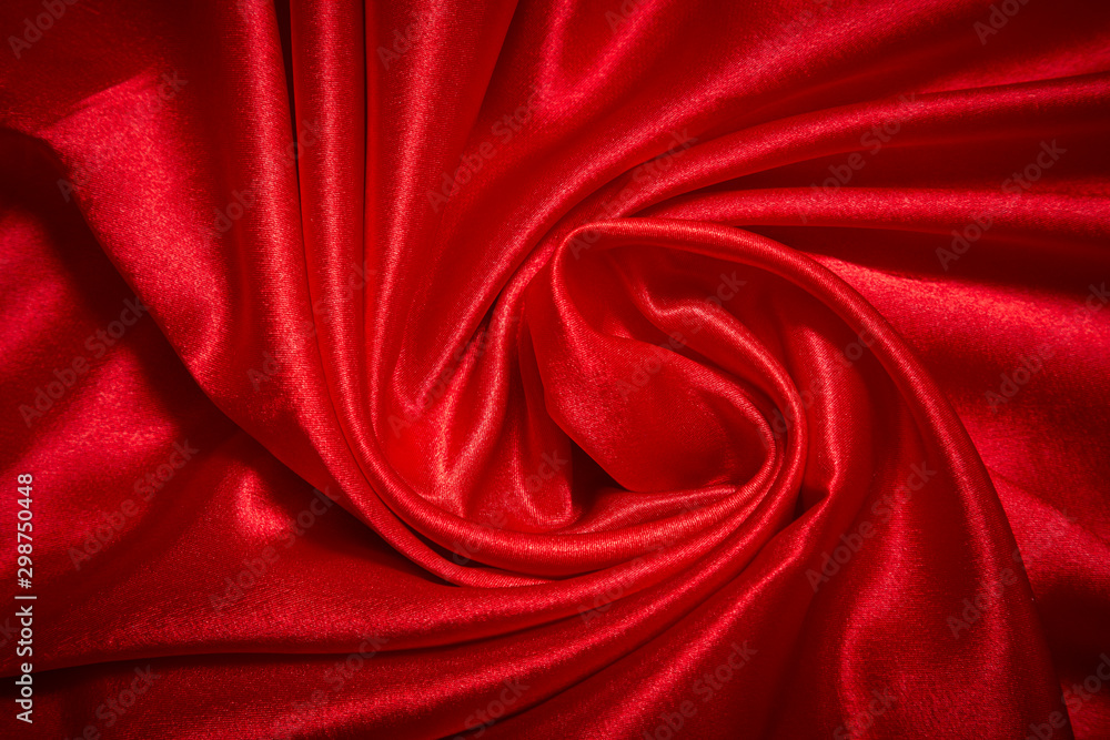 Fototapeta Luxury red satin smooth fabric background for celebration, ceremony, event invitation card or advertising poster