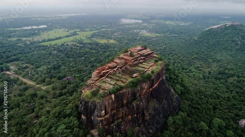 the amazing Lion Rock in Sigiriya, Sri Lanka. Aerial view of the tropical forest from the top