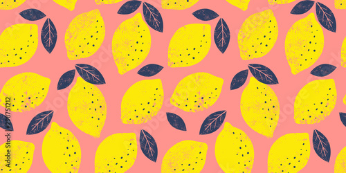 Vector lemon seamless pattern. Trendy bright summer background.