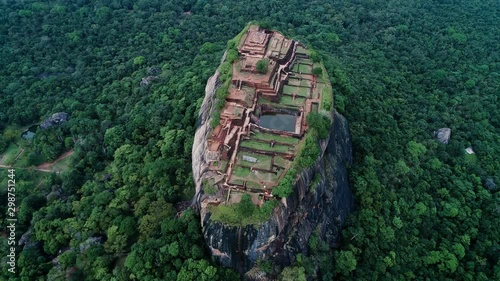 Sigiriya Lion's Rock of Fortress in the middle of the forest in Sri Lanka island