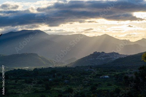 Landscape with  mountain range in soft morning sunlights on Sicily island, South of Italy