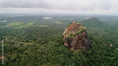 Sigiriya Lion's Rock of Fortress in the middle of the forest in Sri Lanka island