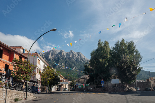 OLIENA, SARDINIA / OCTOBER 2019: Center of the village with a view over the Gennargentu mountains photo