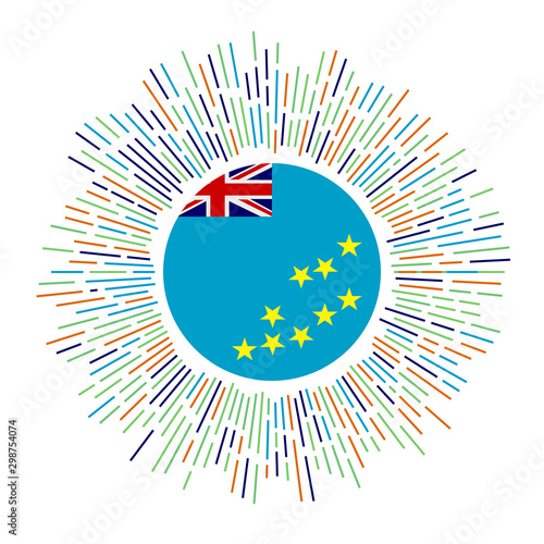 Tuvalu sign. Country flag with colorful rays. Radiant sunburst with Tuvalu flag. Vector illustration.