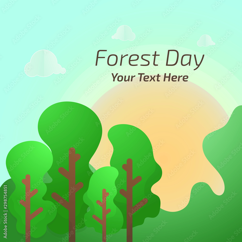 Vector illustration of trees, clouds and light of the morning sun. Eps10.
