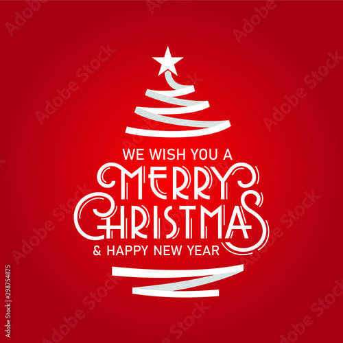merry christmas ribbon pine tree greeting xmas red