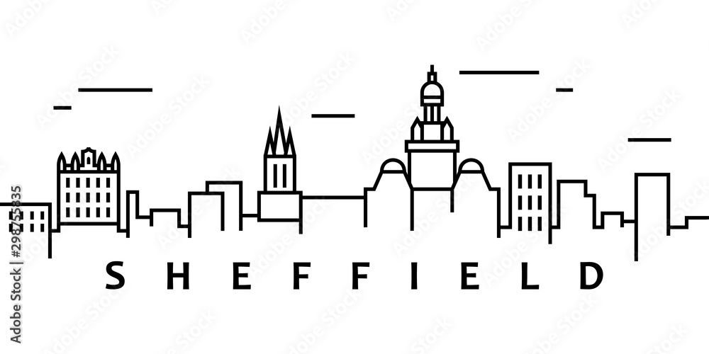 Sheffield cityscape illustration. Simple line, outline vector of city landscape icons for ui and ux, website or mobile application on white background