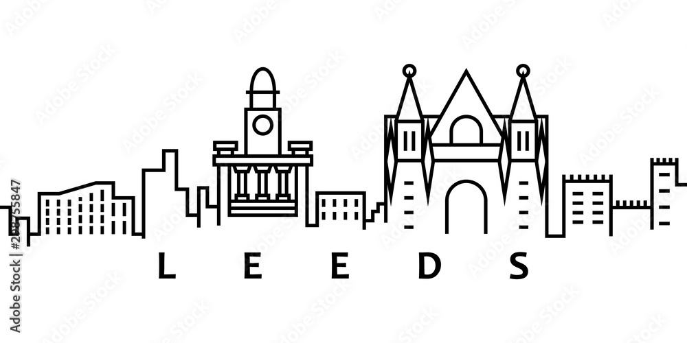 Leeds cityscape illustration. Simple line, outline vector of city landscape icons for ui and ux, website or mobile application on white background