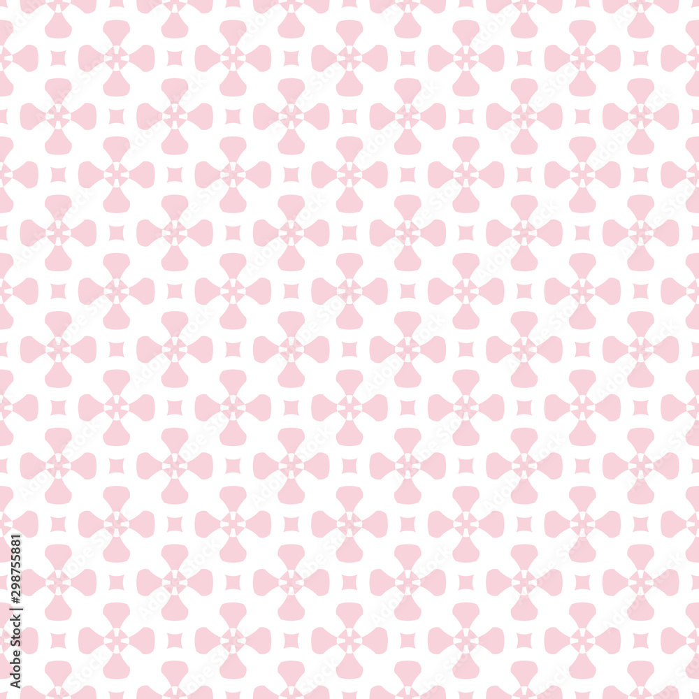 Simple pink vector geometric seamless pattern with flowers, squares, crosses Simple pink vector geometric seamless pattern with flowers, squares, crosses
